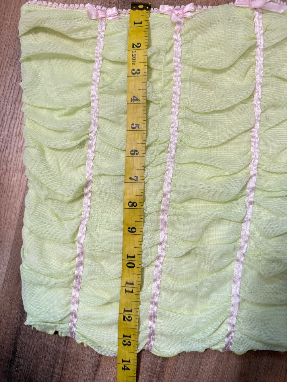 Y2K Lady Dutch Pink Green Rouched Ribbon Tube Top Coquette Feminine M - Picture 7 of 7